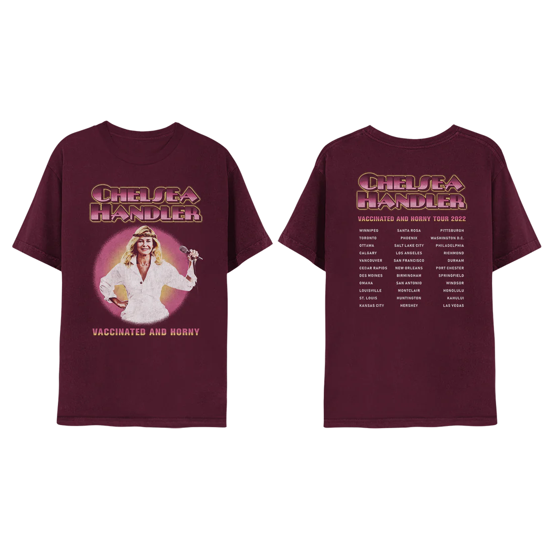 'Vaccinated & Horny'Tour Tee - Maroon